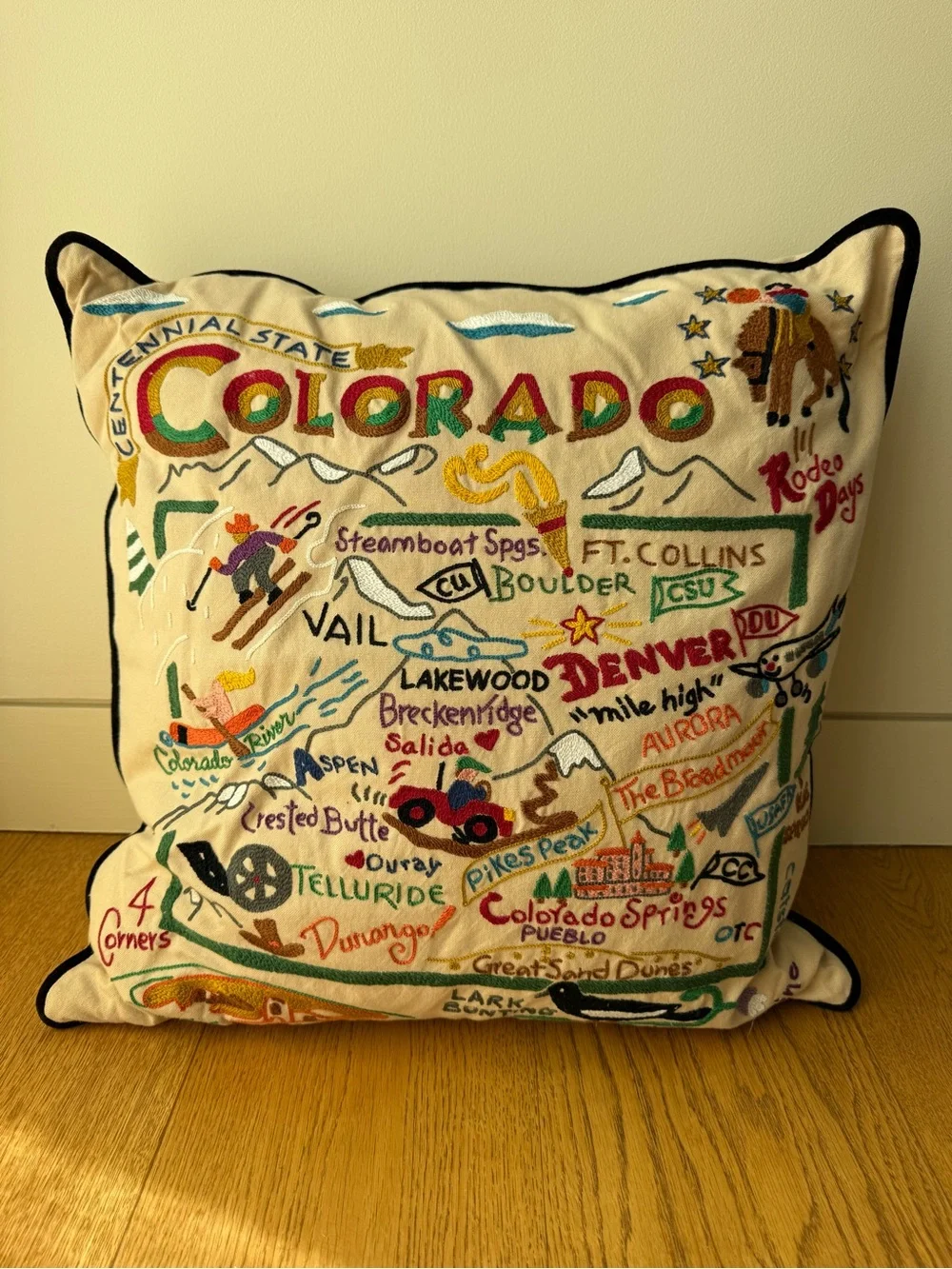 CatStudio Colorado Centennial State Hand-Embroidered Pillow